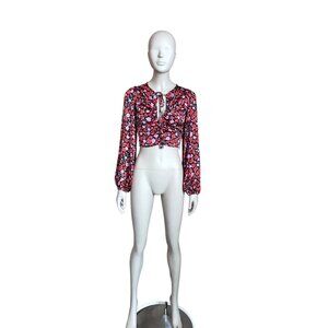 Bershka Black Rose Patterned Crop Top